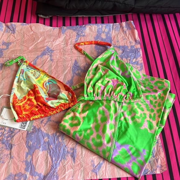 H&M Studio Collection Green Leopard Print Patterned Leggings - Picture 16 of 16